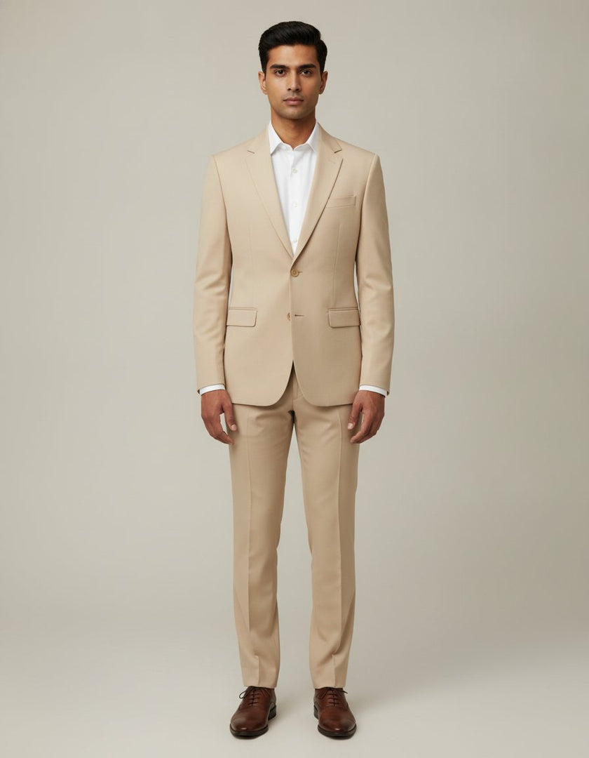 Beige merino wool suit – front