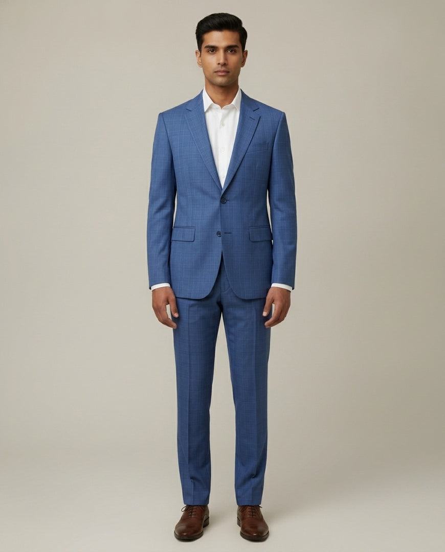 English Blue Checks Merino Wool Suit
