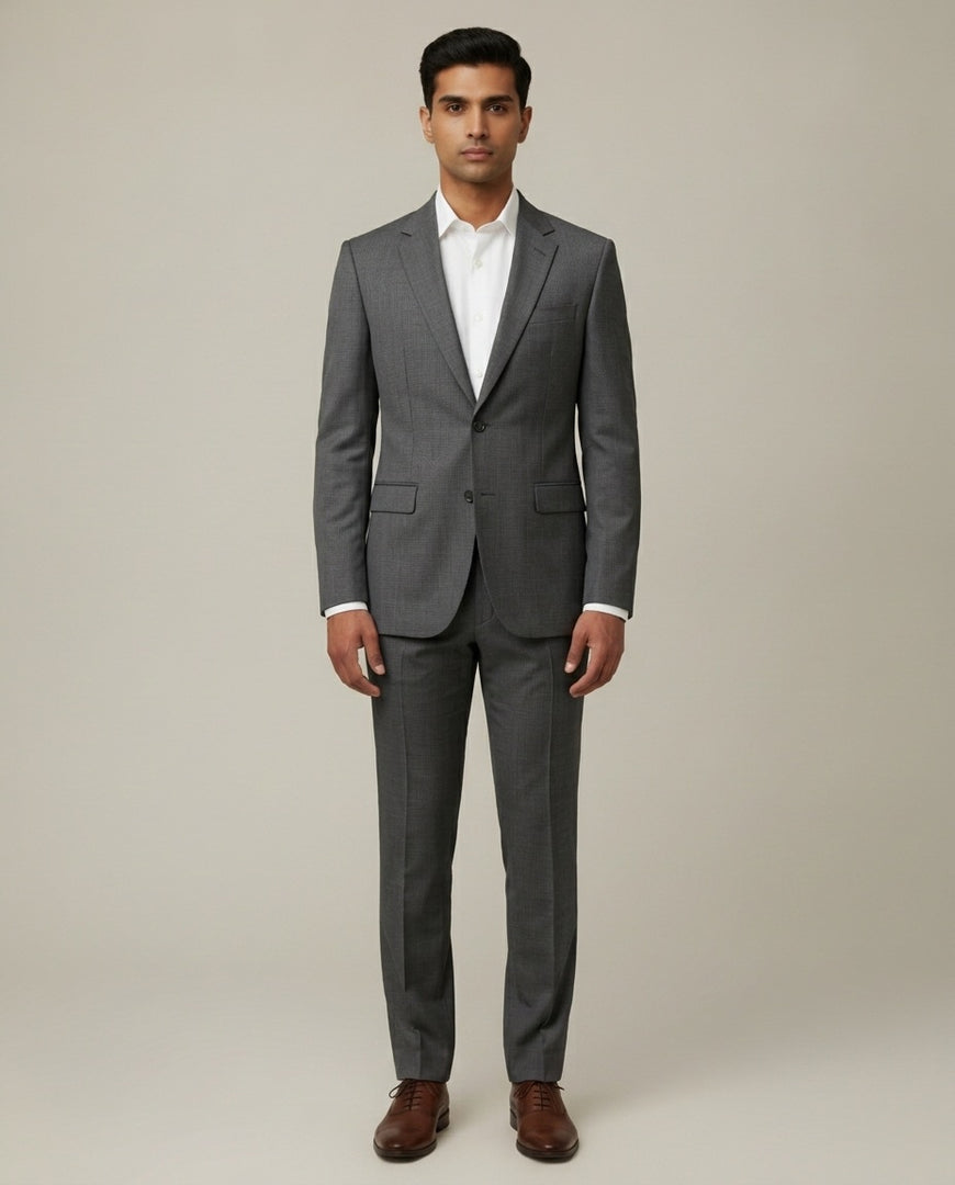 Dark Grey Sharkskin Merino Wool Suit