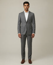 Grey Solid/Plain Merino Wool Suit