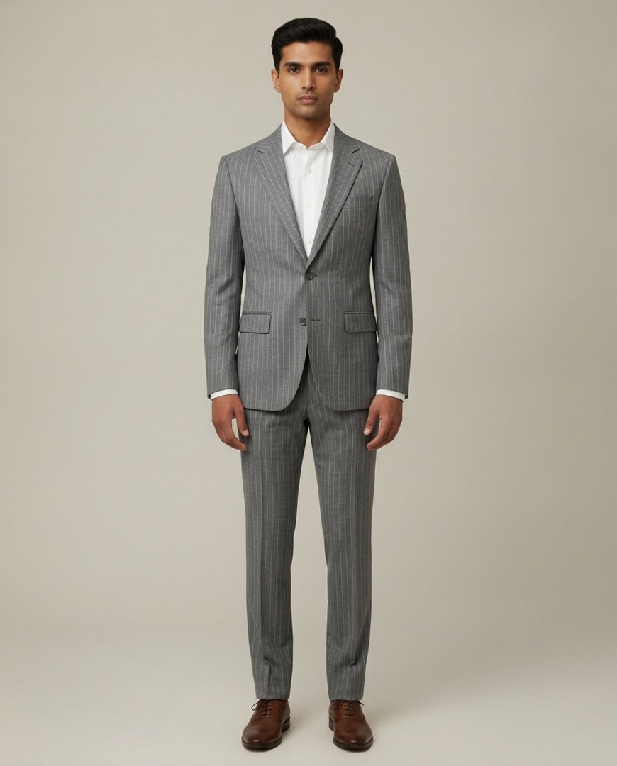 Grey Stripe Merino Wool Suit