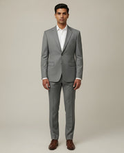 Grey Solid/Plain Merino Wool Suit