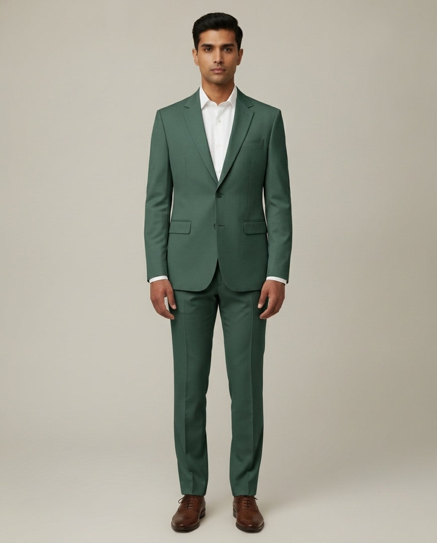 Green Solid/Plain Merino Wool Suit