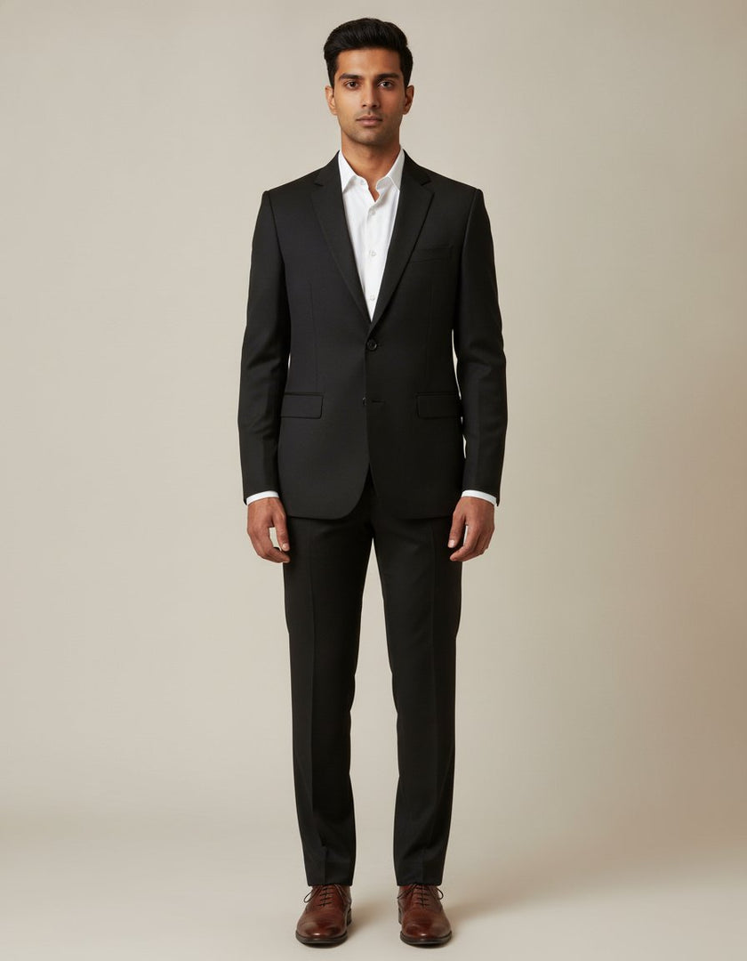 Black merino wool suit – front
