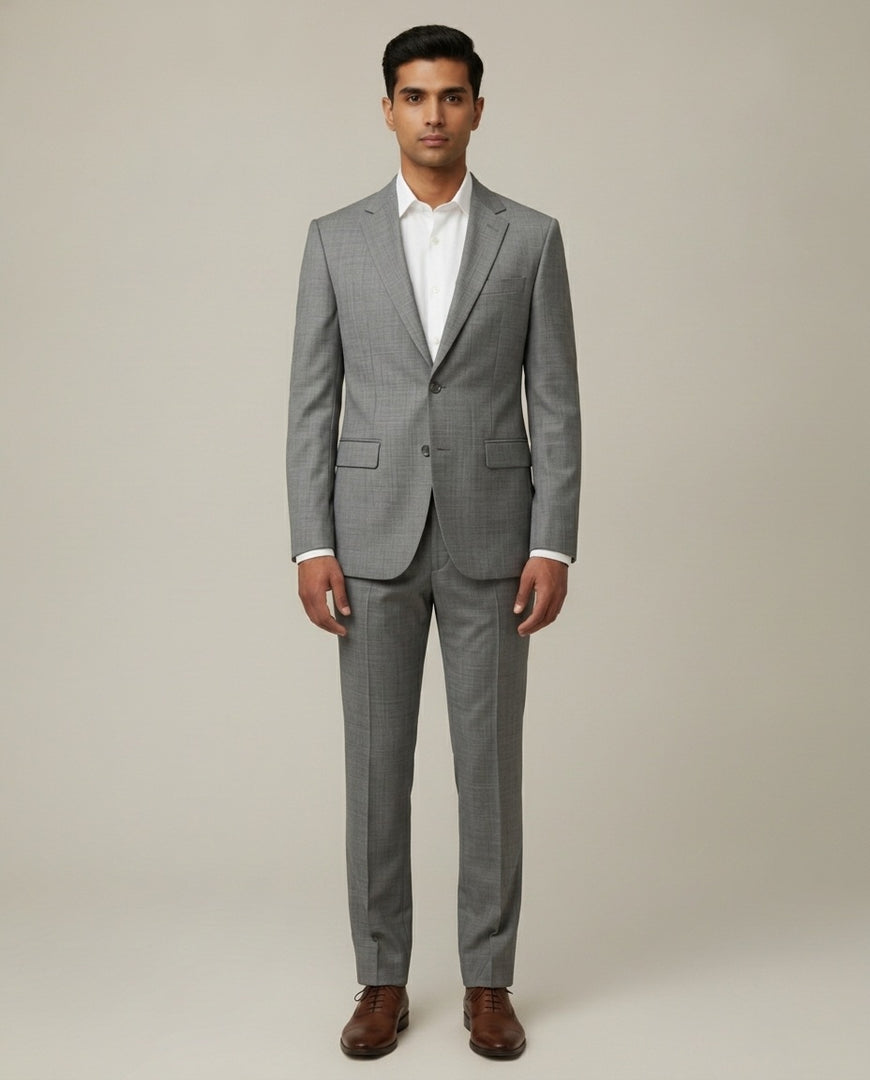 Grey Sharkskin Merino Wool Suit
