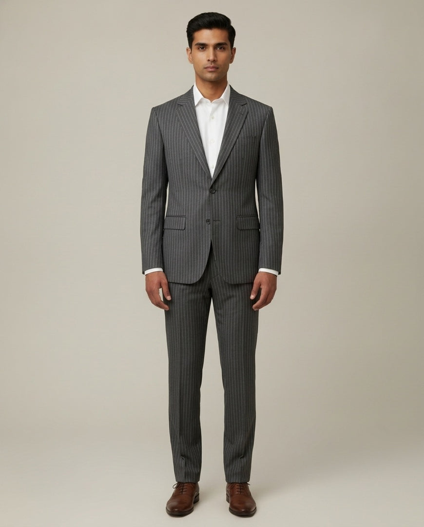 Dark Grey Stripe Merino Wool Suit
