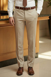 Beige Solid/Plain Merino Wool Suit