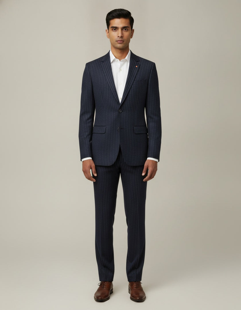 Dark Blue Stripe Merino Wool Suit