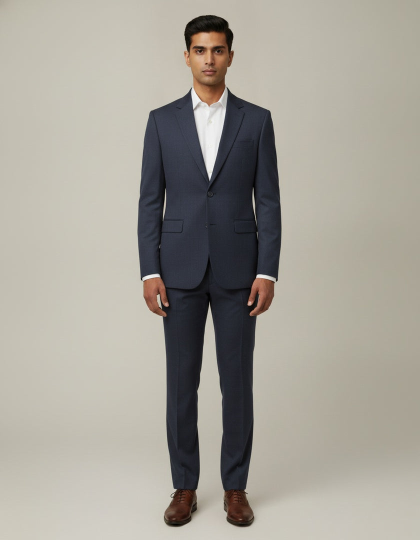 Dark Blue Solid/Plain Merino Wool Suit