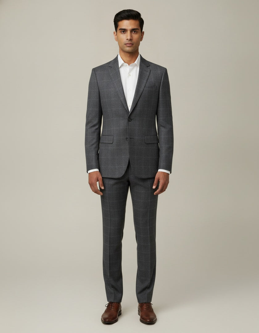 Dark Grey Checks Merino Wool Suit