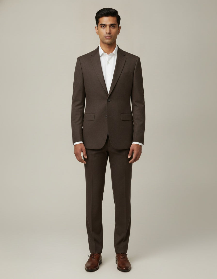 Chocolate Brown Solid/Plain Merino Wool Suit