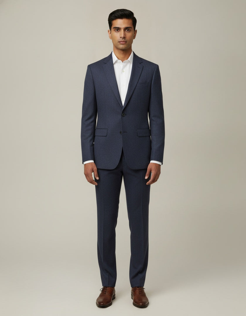 Dark Blue Herringbone Merino Wool Suit