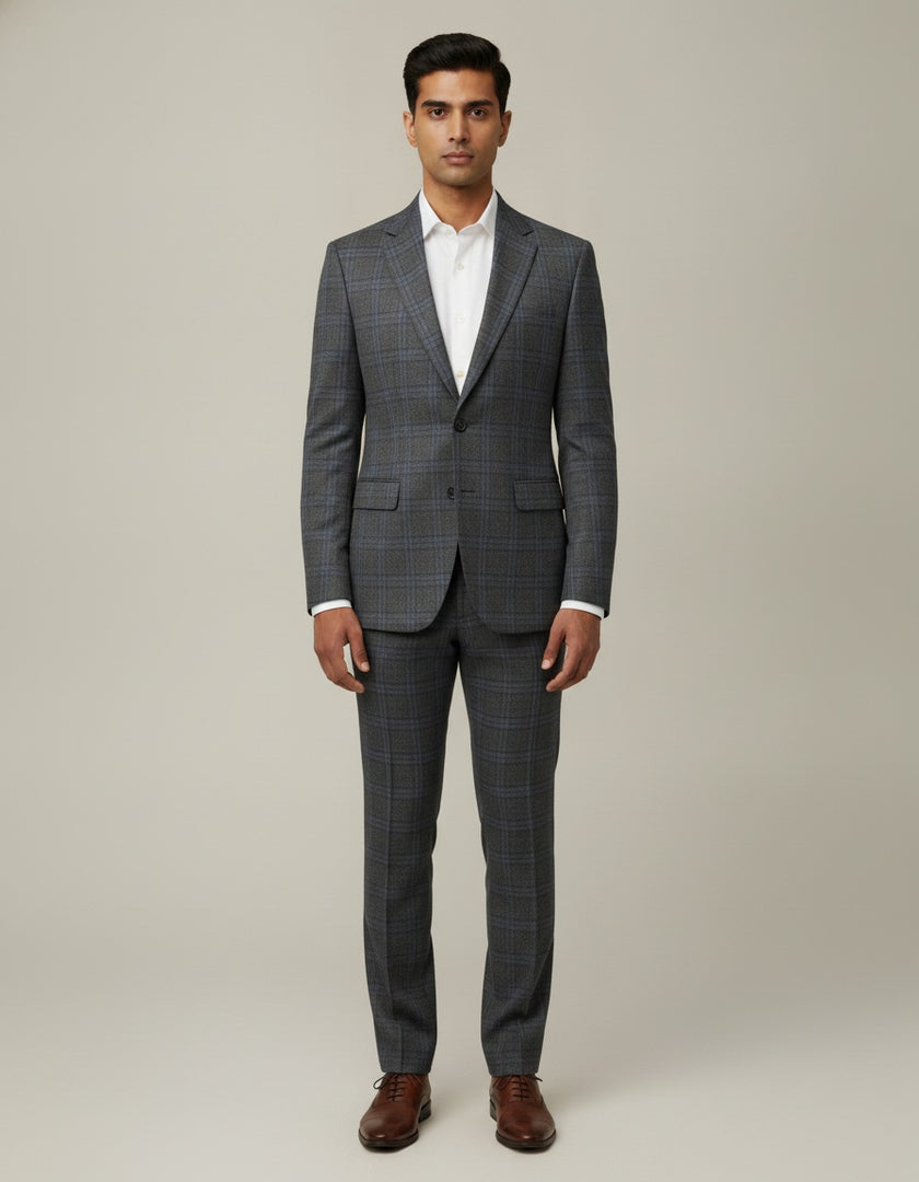 Dark Grey Glen Checks Merino Wool Suit