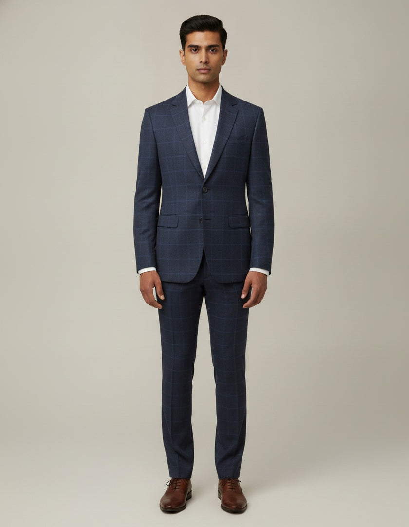 Dark Blue Checks Merino Wool Suit