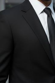 Black Solid/Plain Merino Wool Suit