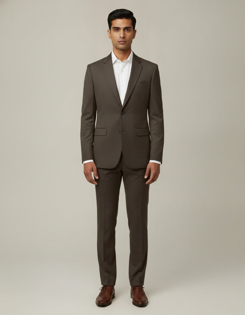 Coffee Brown Solid/Plain Merino Wool Suit