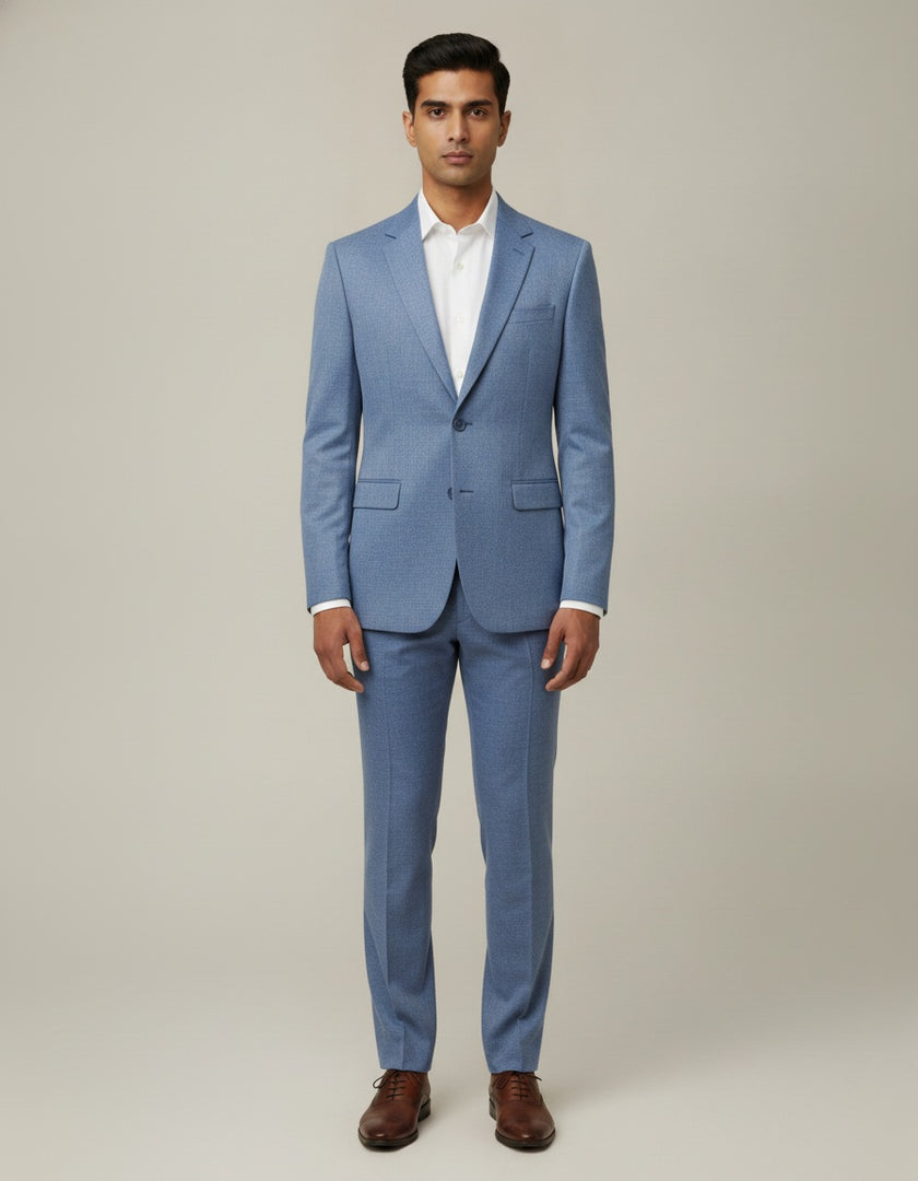 Blue Sharkskin Merino Wool Suit