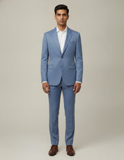 Blue Sharkskin Merino Wool Suit
