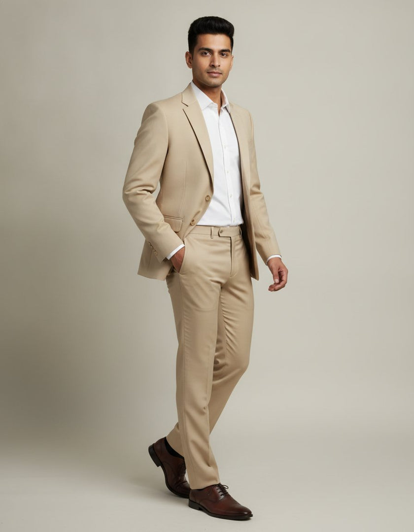 Beige merino wool suit – walking