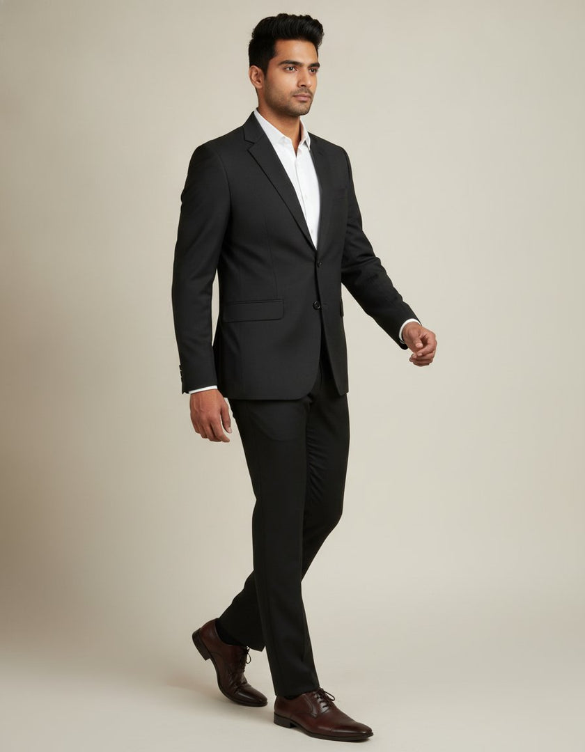 Black merino wool suit – walking