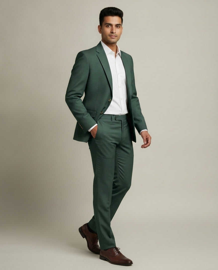 Green Solid/Plain Merino Wool Suit