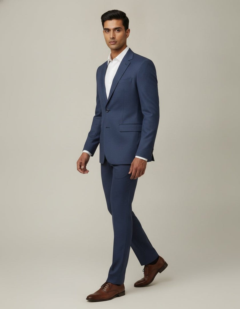 Blue birdseye suit – walking