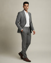Grey Solid/Plain Merino Wool Suit