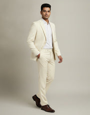 Cream Solid/Plain Merino Wool Suit