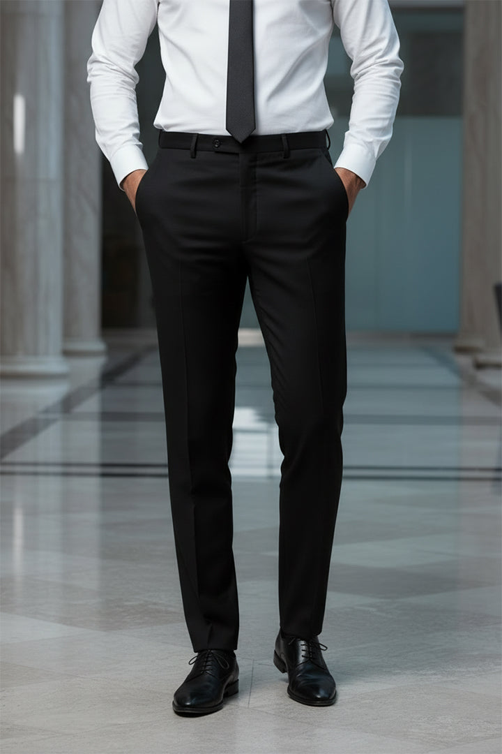 Black Solid/Plain Merino Wool Pant