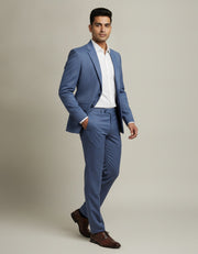 Blue Sharkskin Merino Wool Suit