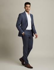 Dark Blue Herringbone Merino Wool Suit