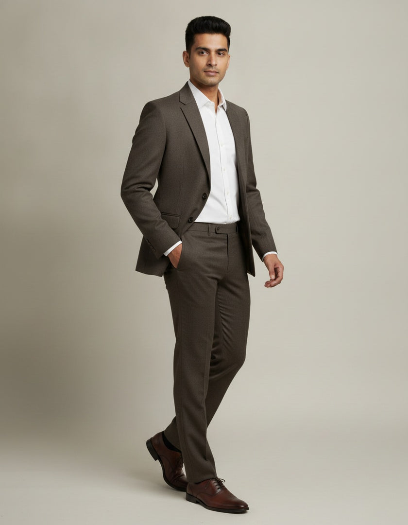 Coffee Brown Solid/Plain Merino Wool Suit