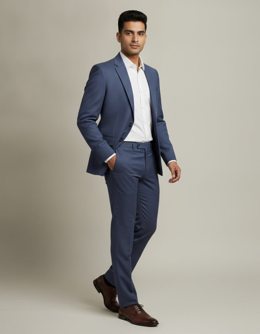 Blue Texture Merino Wool Suit