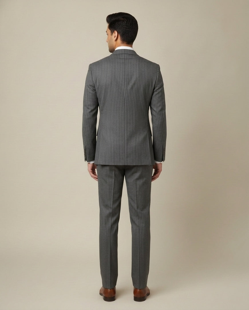 Dark Grey Stripe Merino Wool Suit