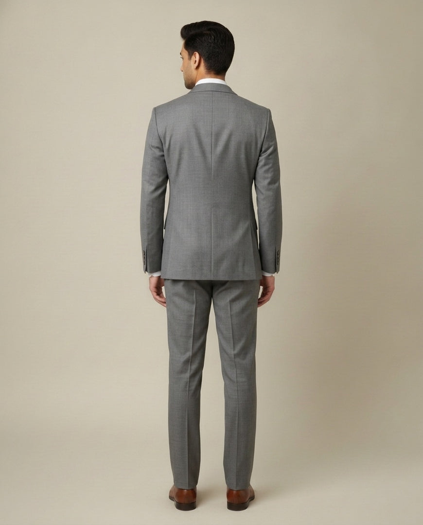 Grey Solid/Plain Merino Wool Suit