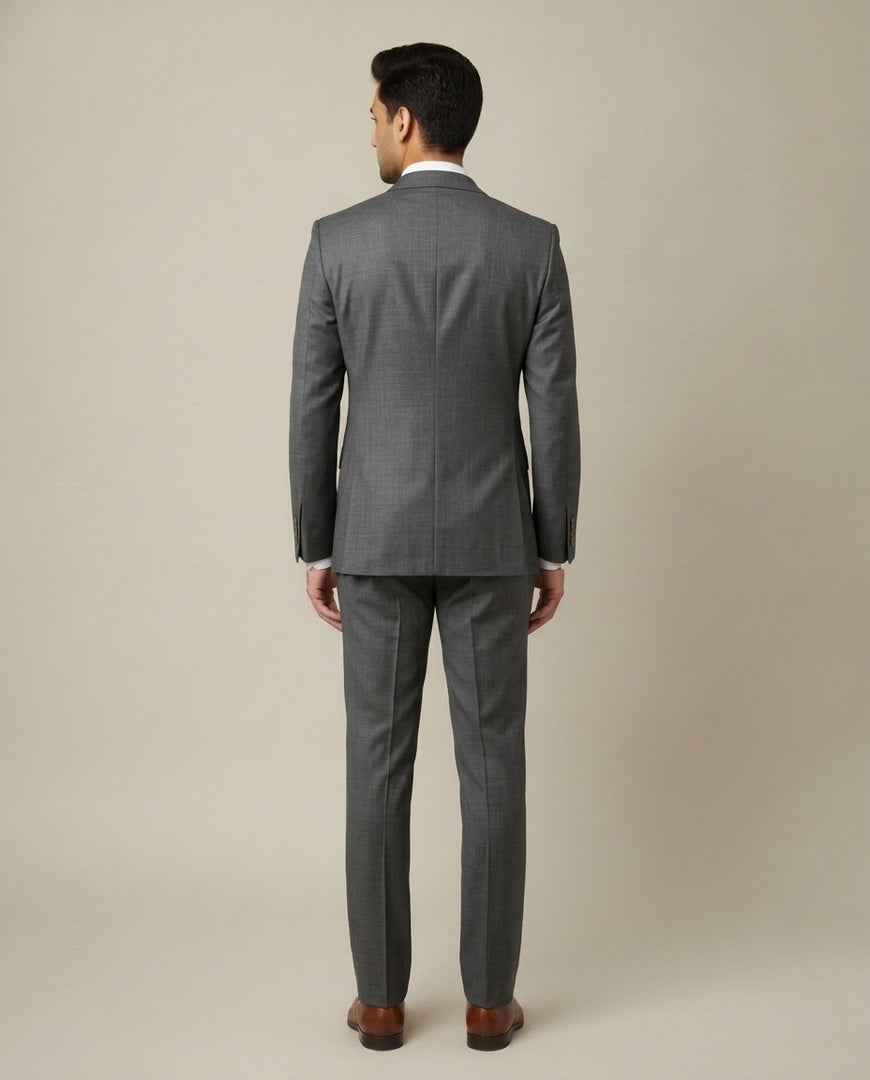 Dark Grey Sharkskin Merino Wool Suit
