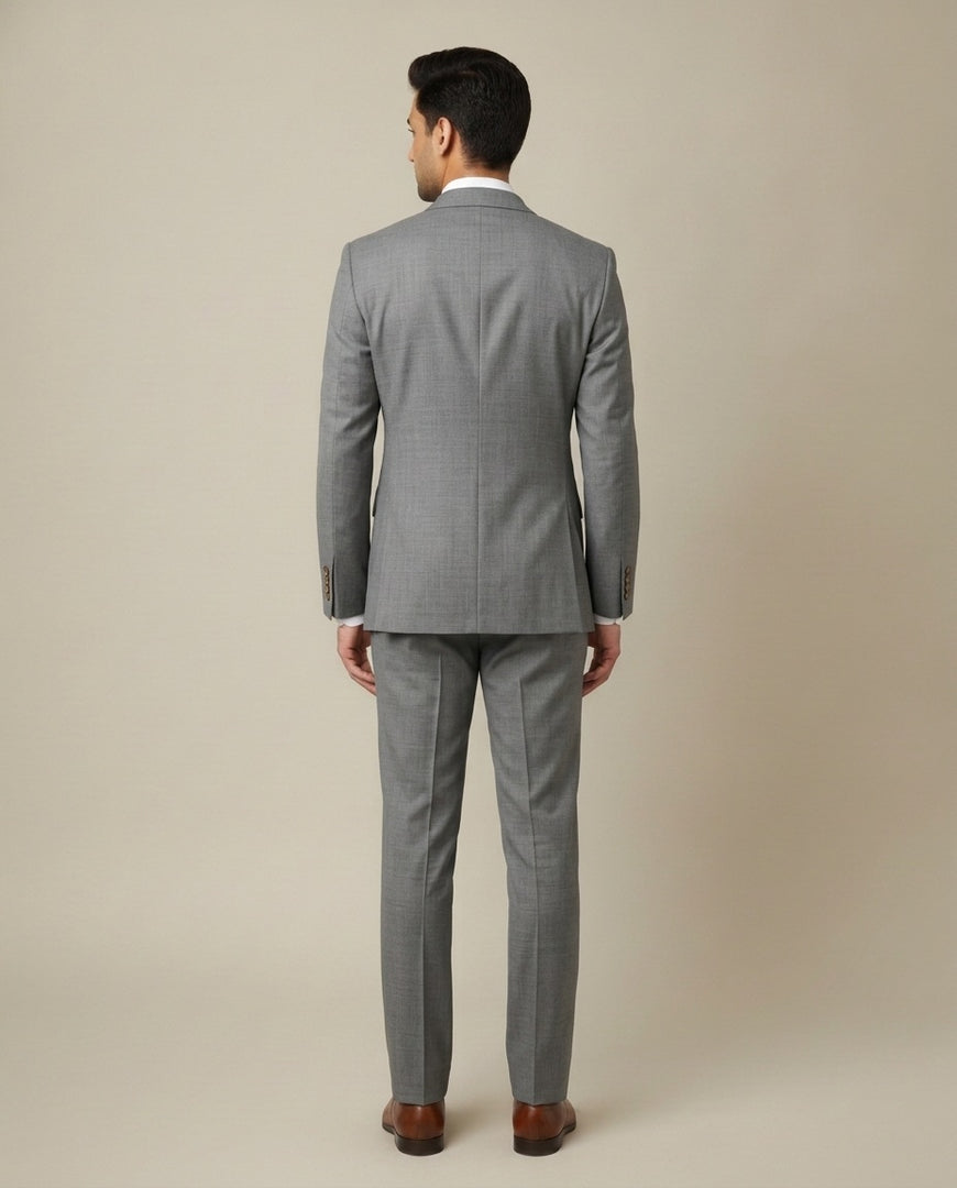 Grey Solid/Plain Merino Wool Suit