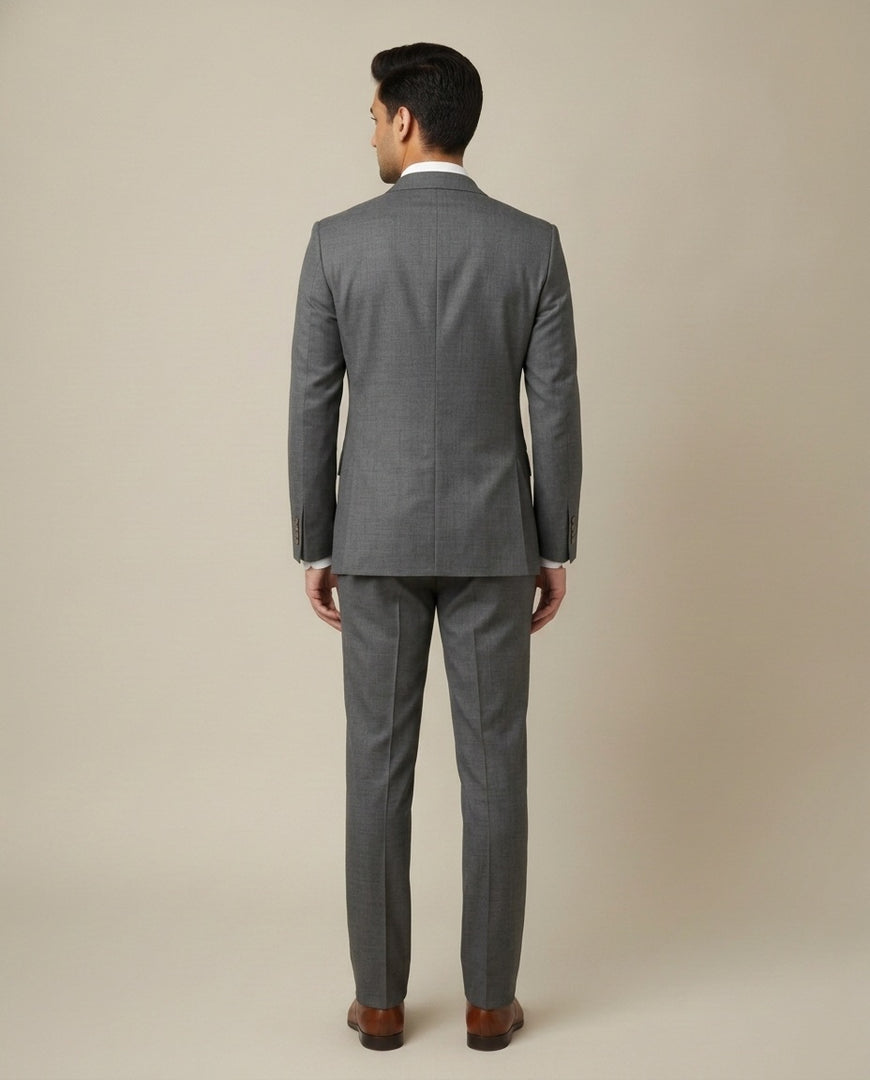 Dark Grey Solid/Plain Merino Wool Suit