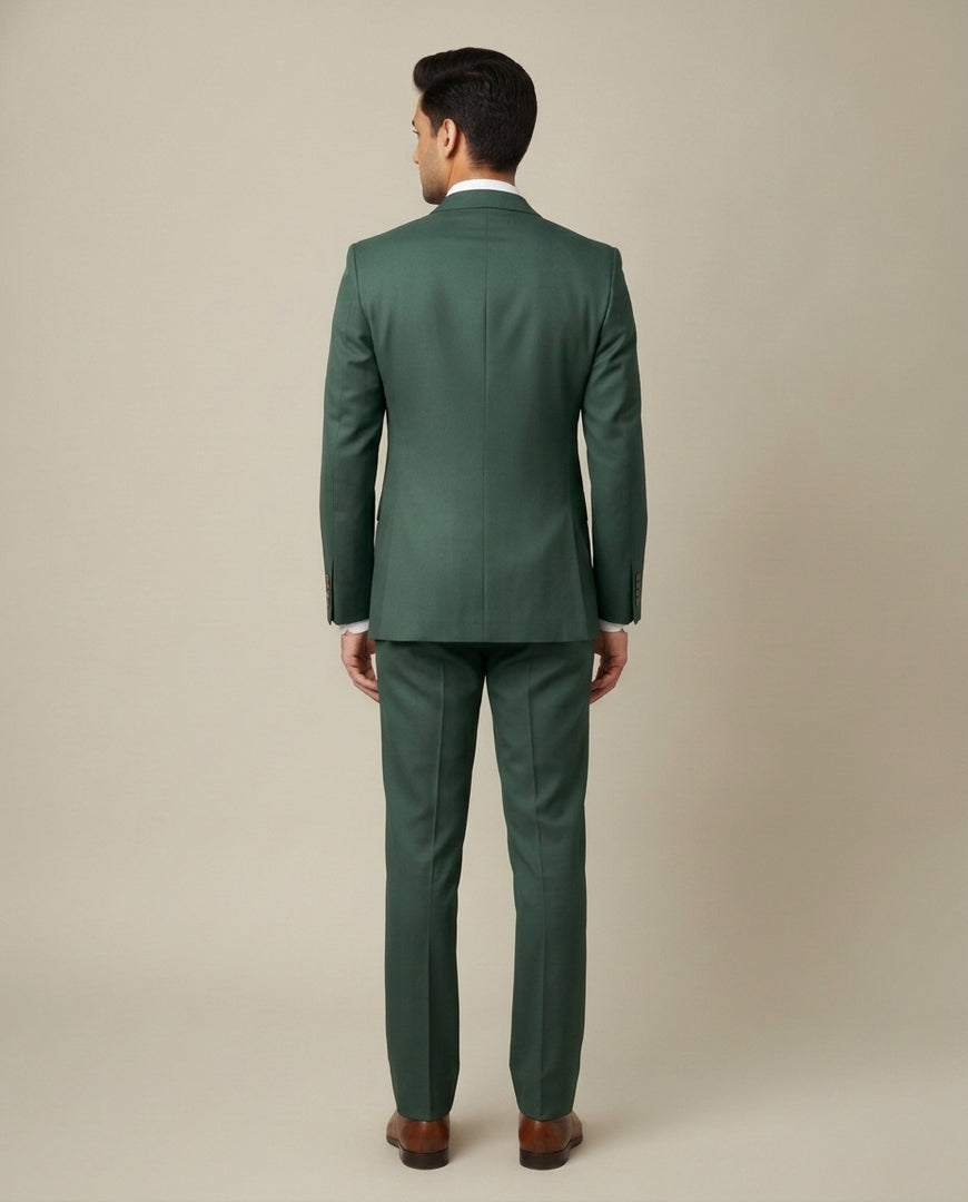 Green Solid/Plain Merino Wool Suit