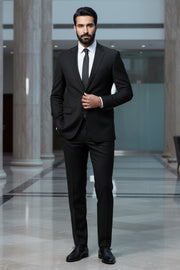 Black Solid/Plain Merino Wool Suit