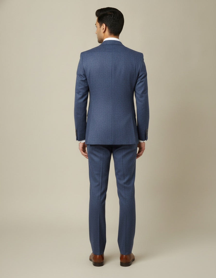 Blue Herringbone Merino Wool Suit