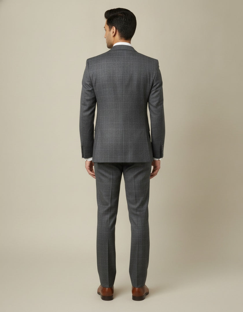 Dark Grey Checks Merino Wool Suit