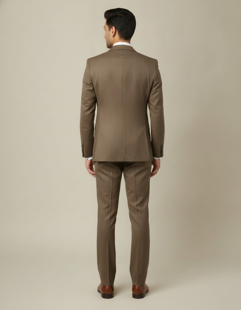 Coffee Brown Solid/Plain Merino Wool Suit