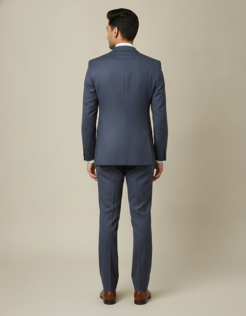 Dark Blue Herringbone Merino Wool Suit