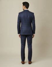 Dark Blue Plaid Checks Merino Wool Suit