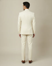 Cream Solid/Plain Merino Wool Suit