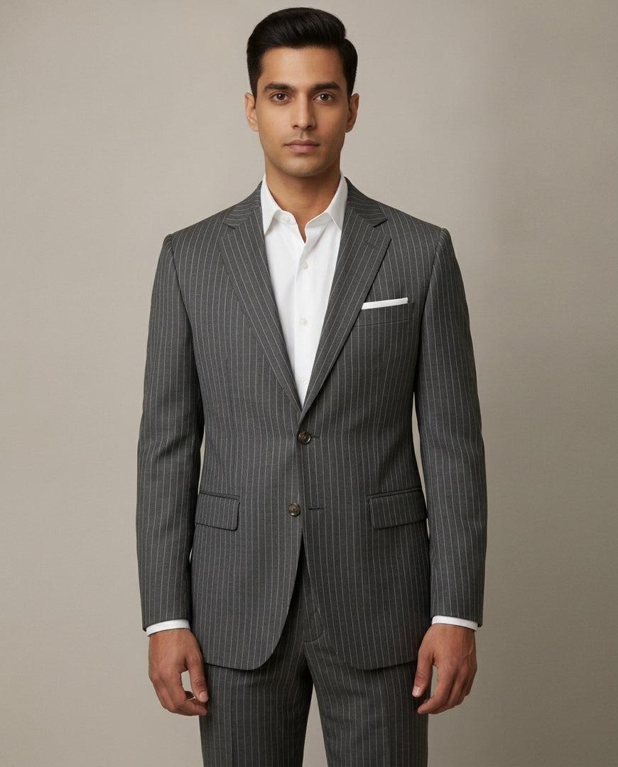 Dark Grey Stripe Merino Wool Suit