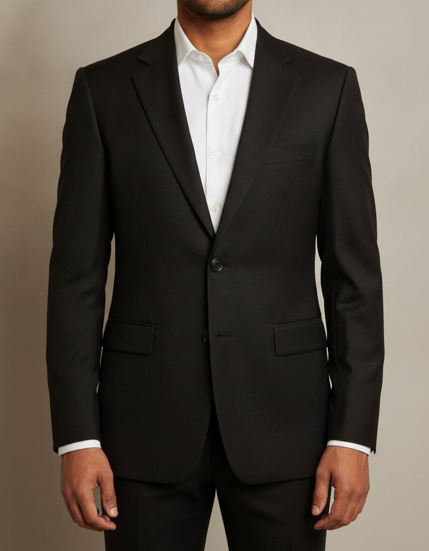 Black merino wool suit – detail