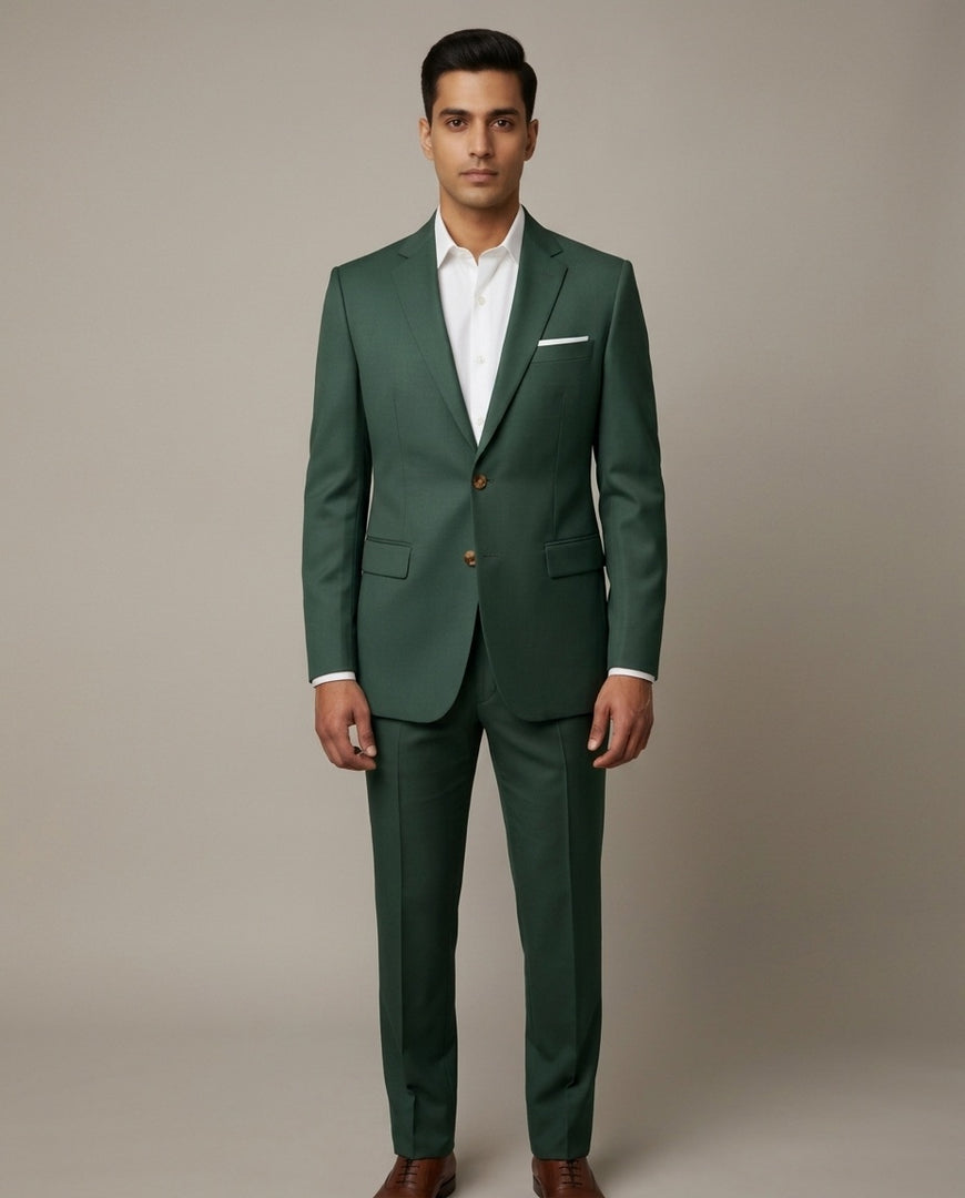 Green Solid/Plain Merino Wool Suit
