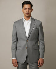 Grey Solid/Plain Merino Wool Suit